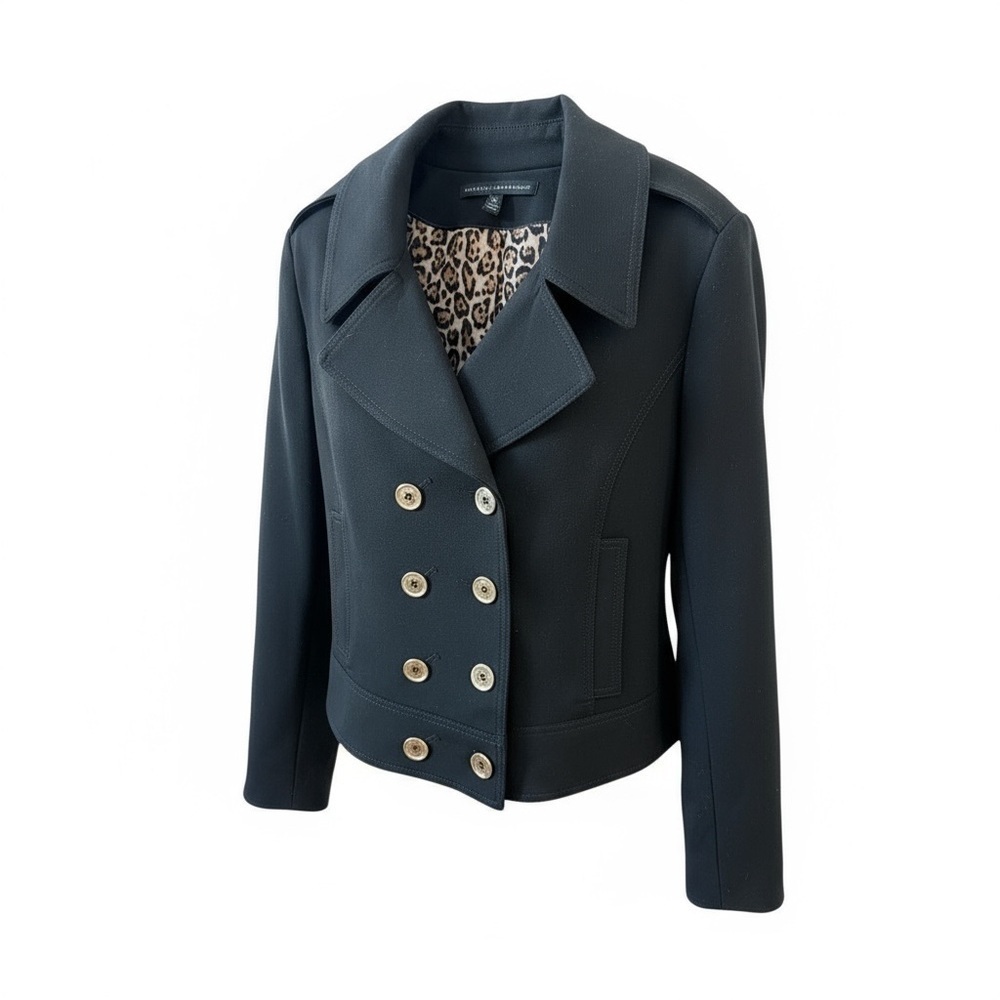 WHBM Double Breasted Cropped Blazer Moto Jacket Black Size XL
